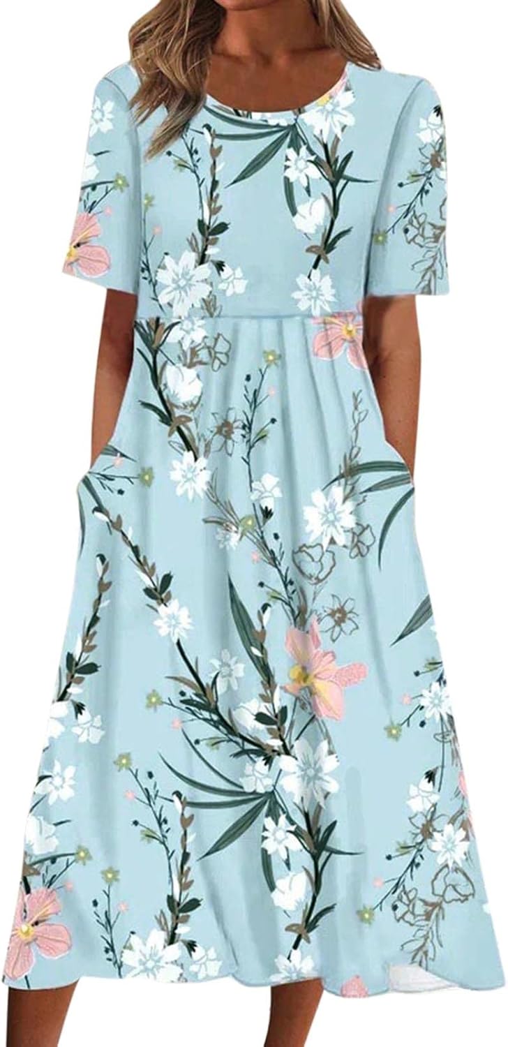Sommarklänning med blommigt tryck, flertal mönster/färger längre lev.tid