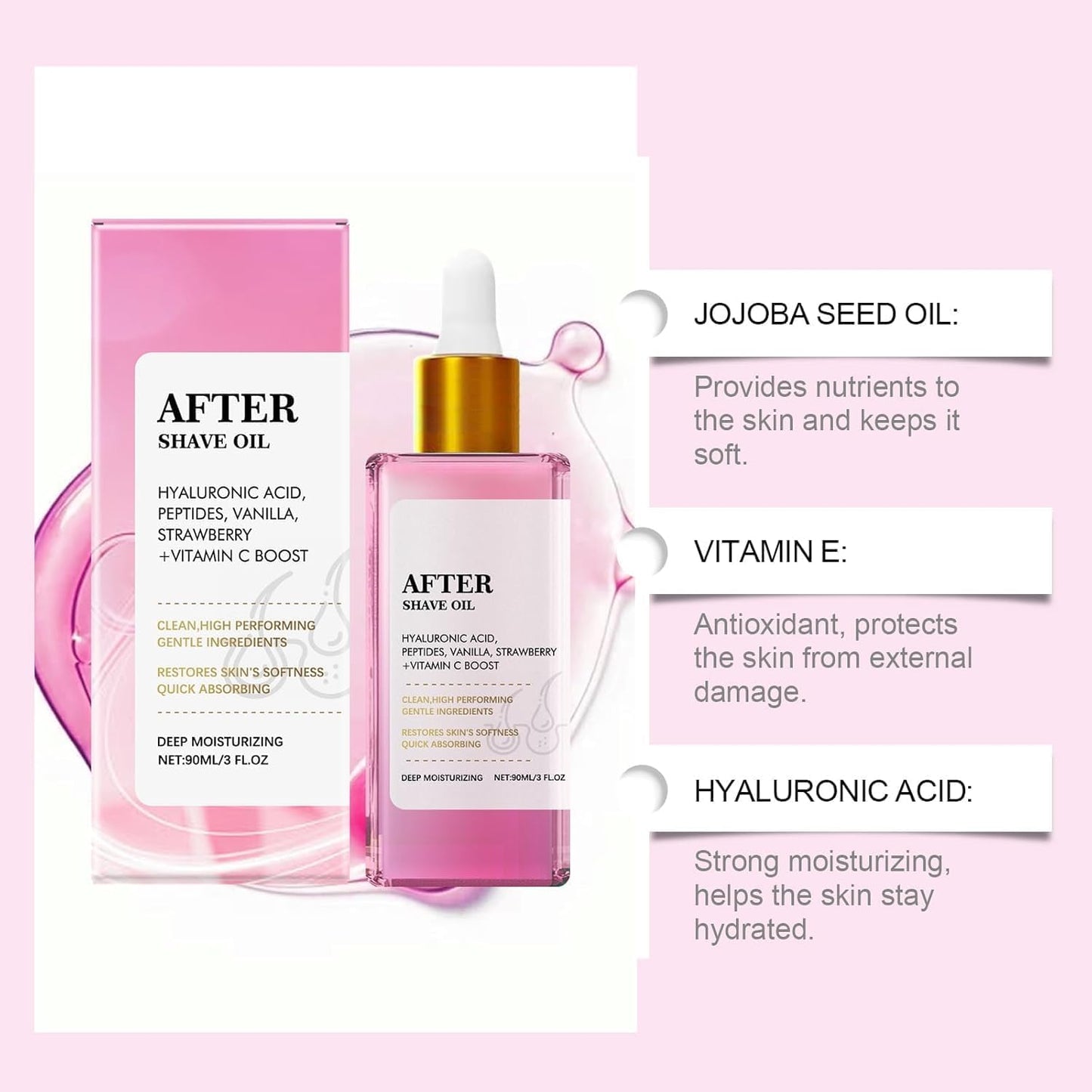 Strawberry Vanilj After Shave Oil för kvinnor för slät hud, Mjuk Serve After Shave Oil, Förhindra inåtväxta hårstrån och torrhet, Lugnande Razor Burn & Long (90ml)