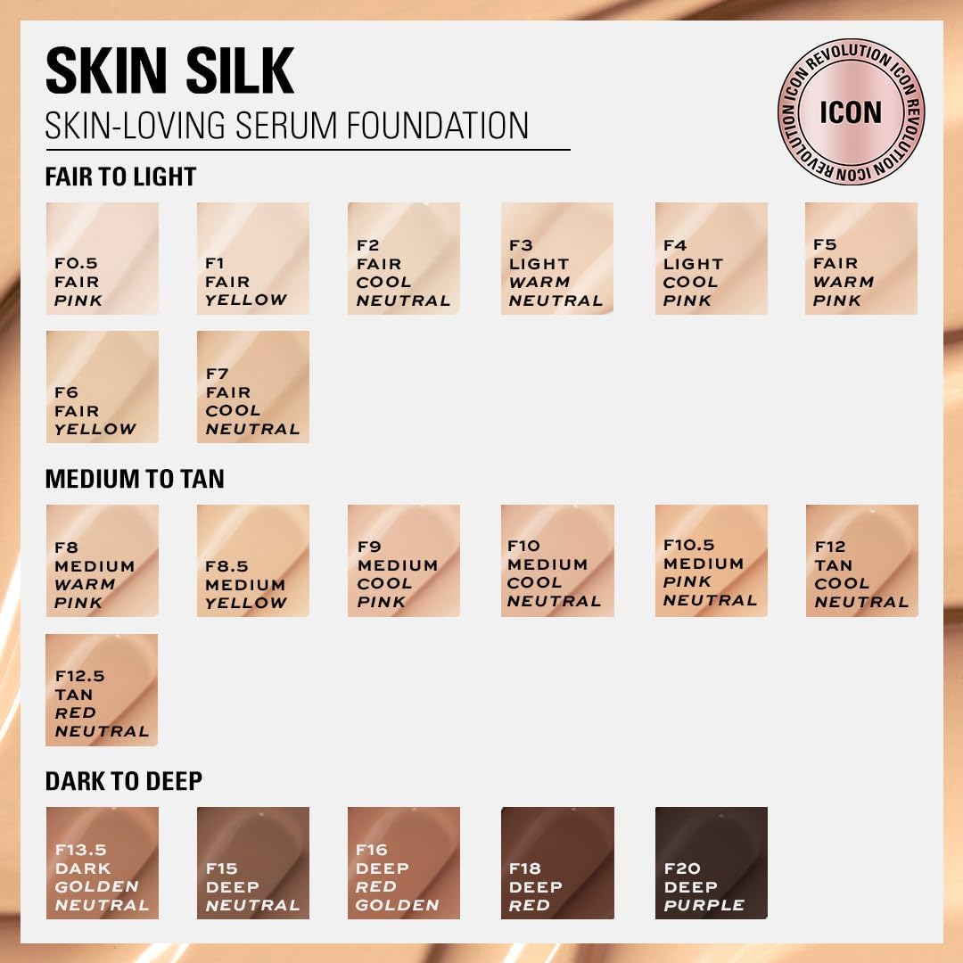 Makeup Revolution, Skin Silk Serum Foundation, lätt till medium täckning 23 ml