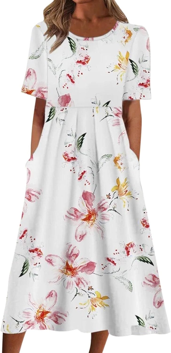 Sommarklänning med blommigt tryck, flertal mönster/färger längre lev.tid