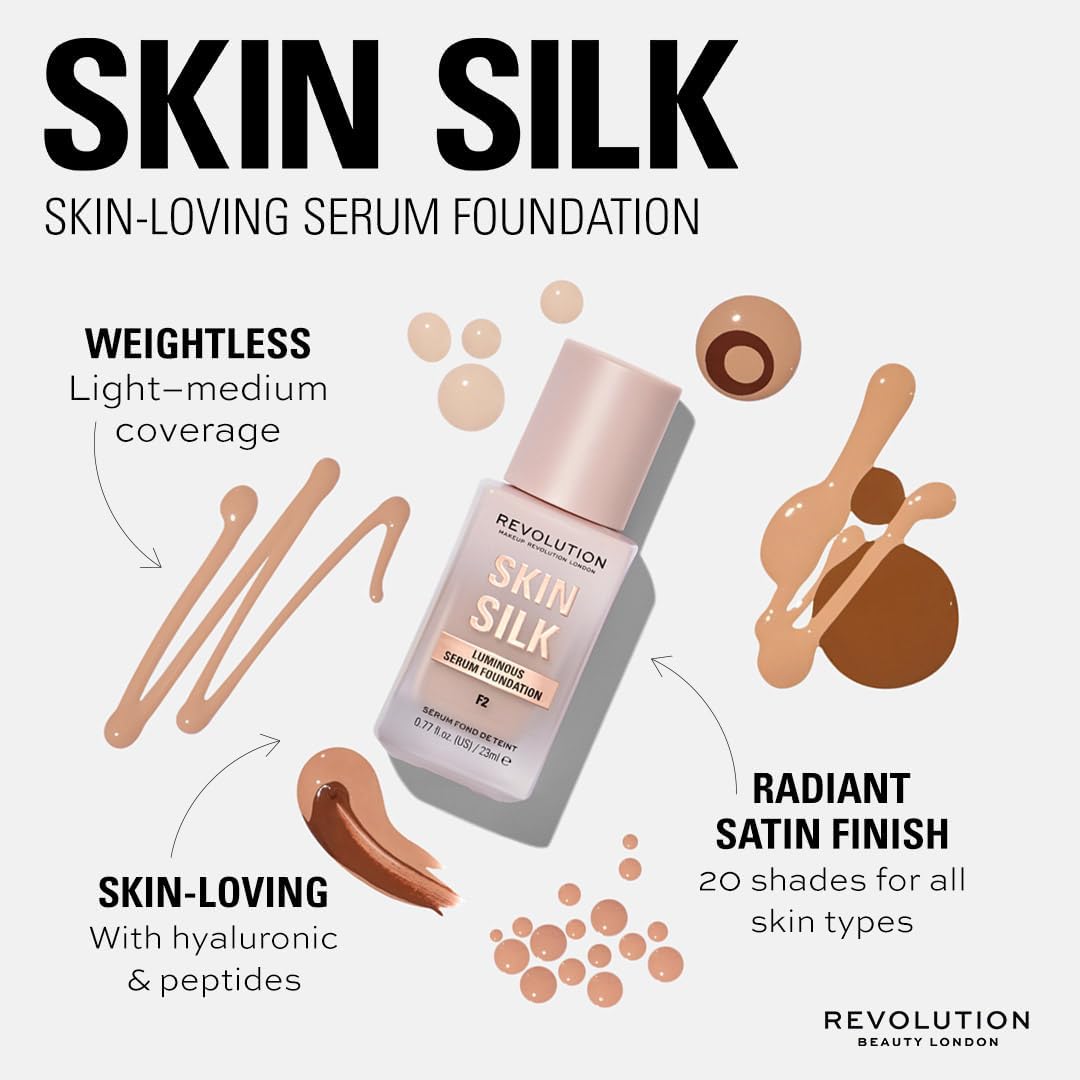 Makeup Revolution, Skin Silk Serum Foundation, lätt till medium täckning 23 ml