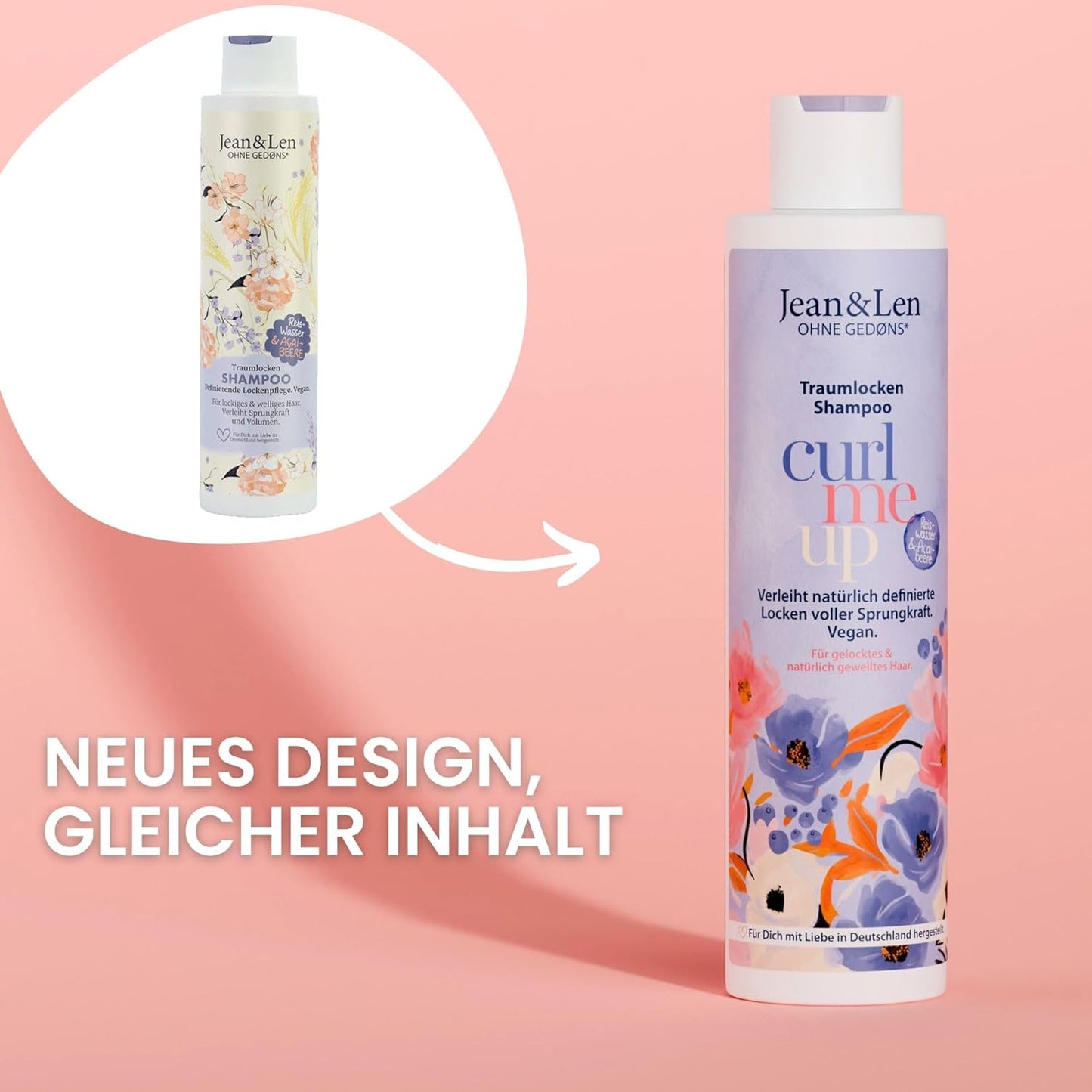 Dream Curls Shampoo risvatten & acaibär, för lockigt & vågigt hår, ger studs & volym, fruktig bärdoft, hårschampo, utan parabener & silikoner, vegan, 300 ml