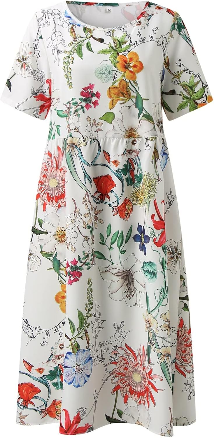 Sommarklänning med blommigt tryck, flertal mönster/färger längre lev.tid