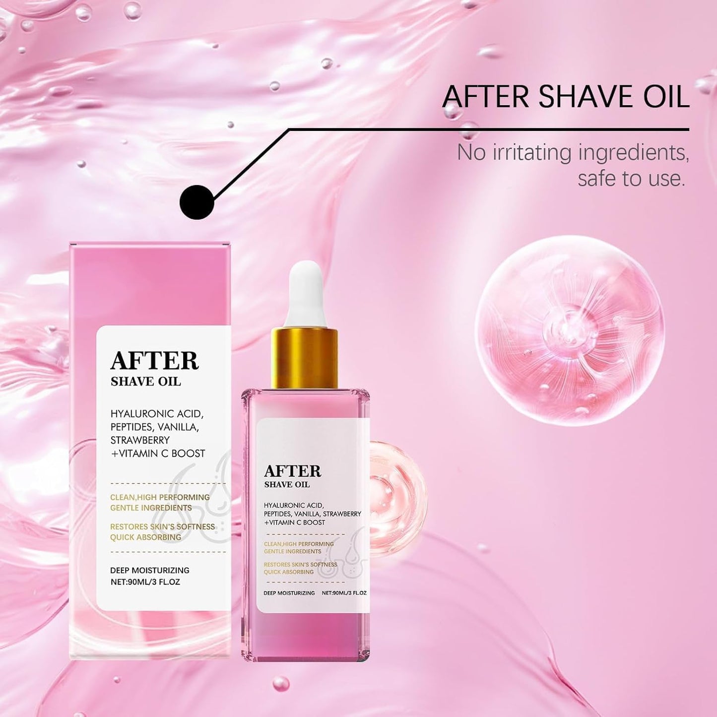 Strawberry Vanilj After Shave Oil för kvinnor för slät hud, Mjuk Serve After Shave Oil, Förhindra inåtväxta hårstrån och torrhet, Lugnande Razor Burn & Long (90ml)