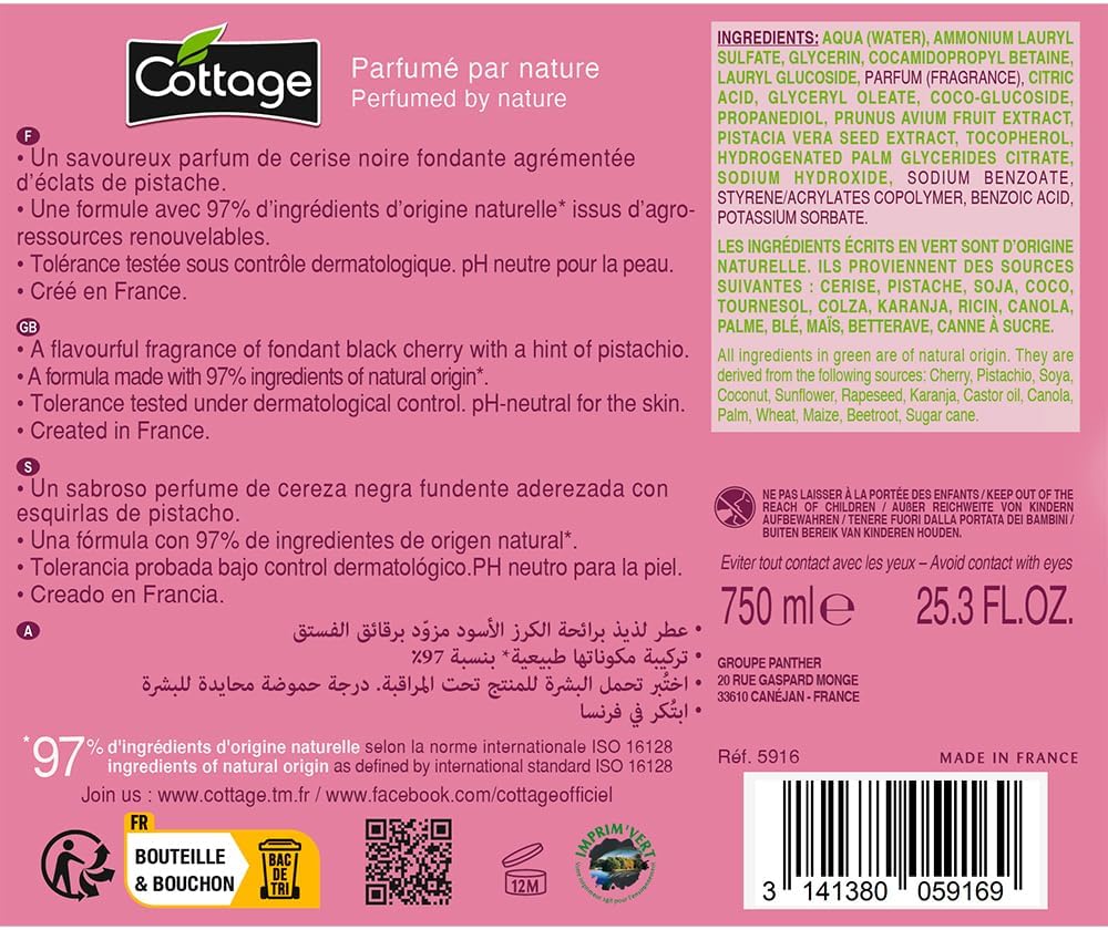 Cottage Duschgel, 750 ml körsbär/pistasch