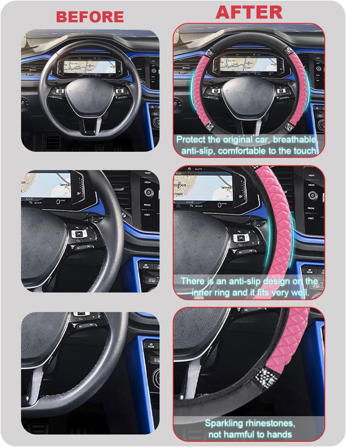 Steering Wheel Cover Leather, Glitter välj färg