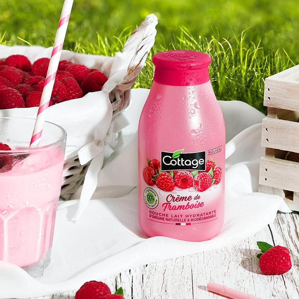Cottage Fuktgivande mjölkdusch - hallonkräm - 97% ingredienser av naturligt ursprung - tillverkad i Frankrike 250 ml