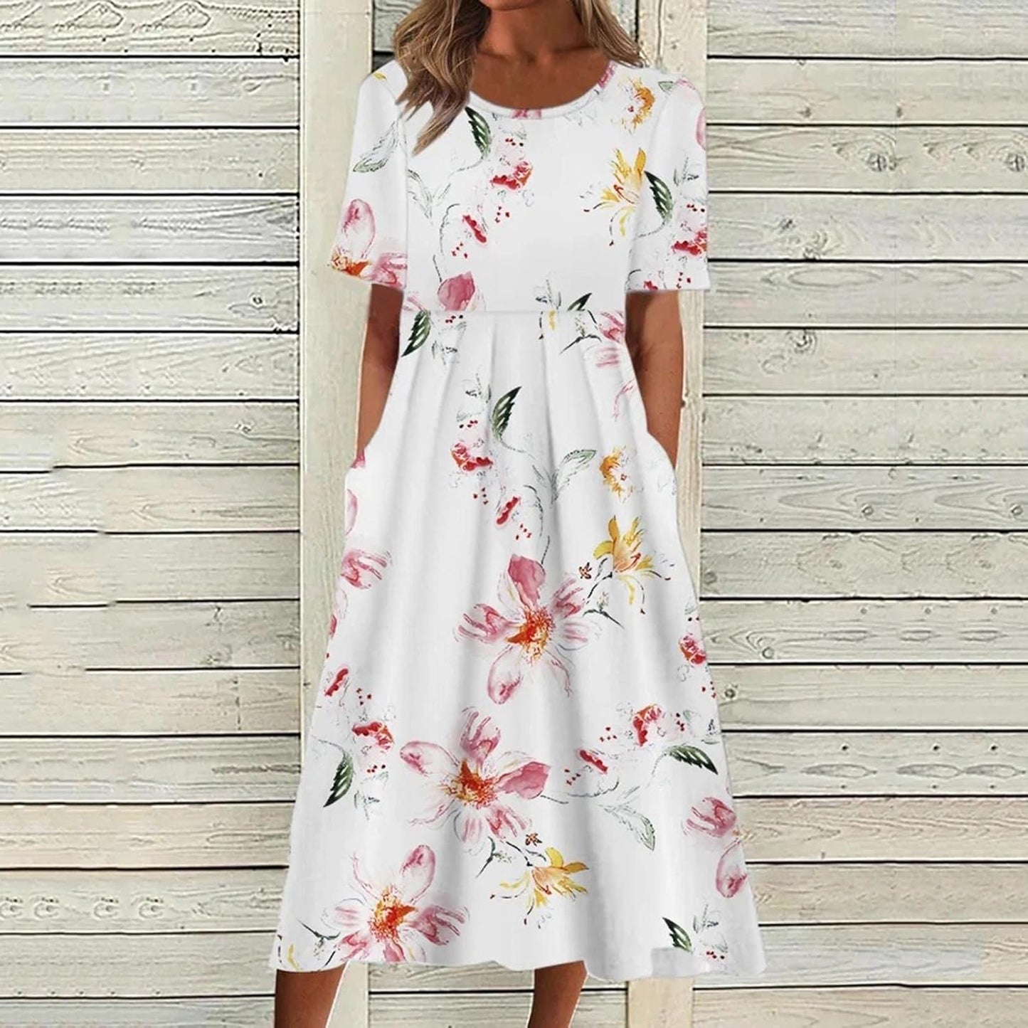 Sommarklänning med blommigt tryck, flertal mönster/färger längre lev.tid