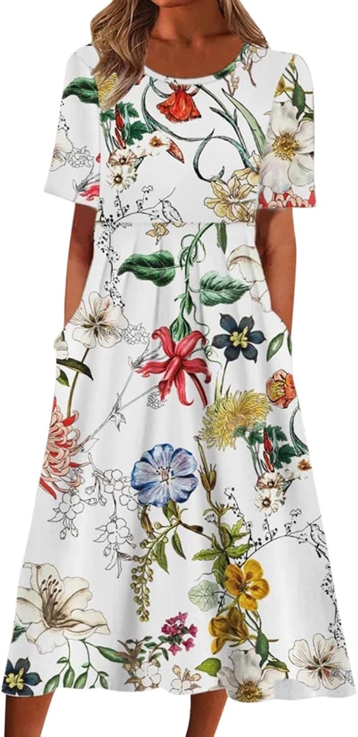 Sommarklänning med blommigt tryck, flertal mönster/färger längre lev.tid