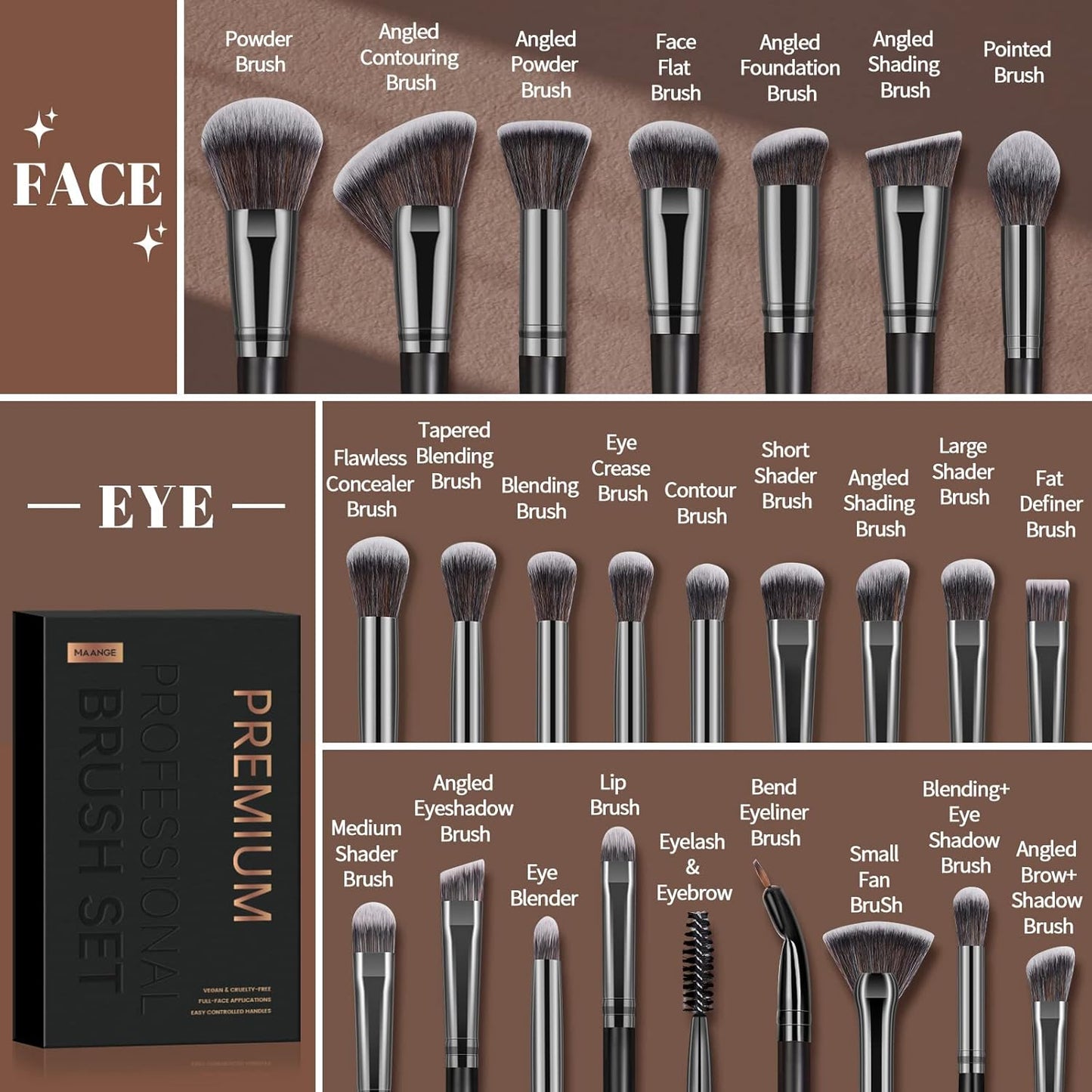 Penselset makeup professionell 25 st sminkborsar