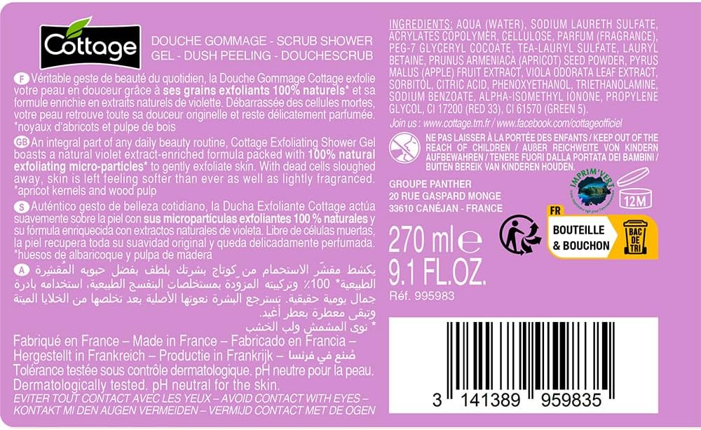 COTTAGE – dusch peeling lila sockerkorn peeling 100% naturlig – 270 ml