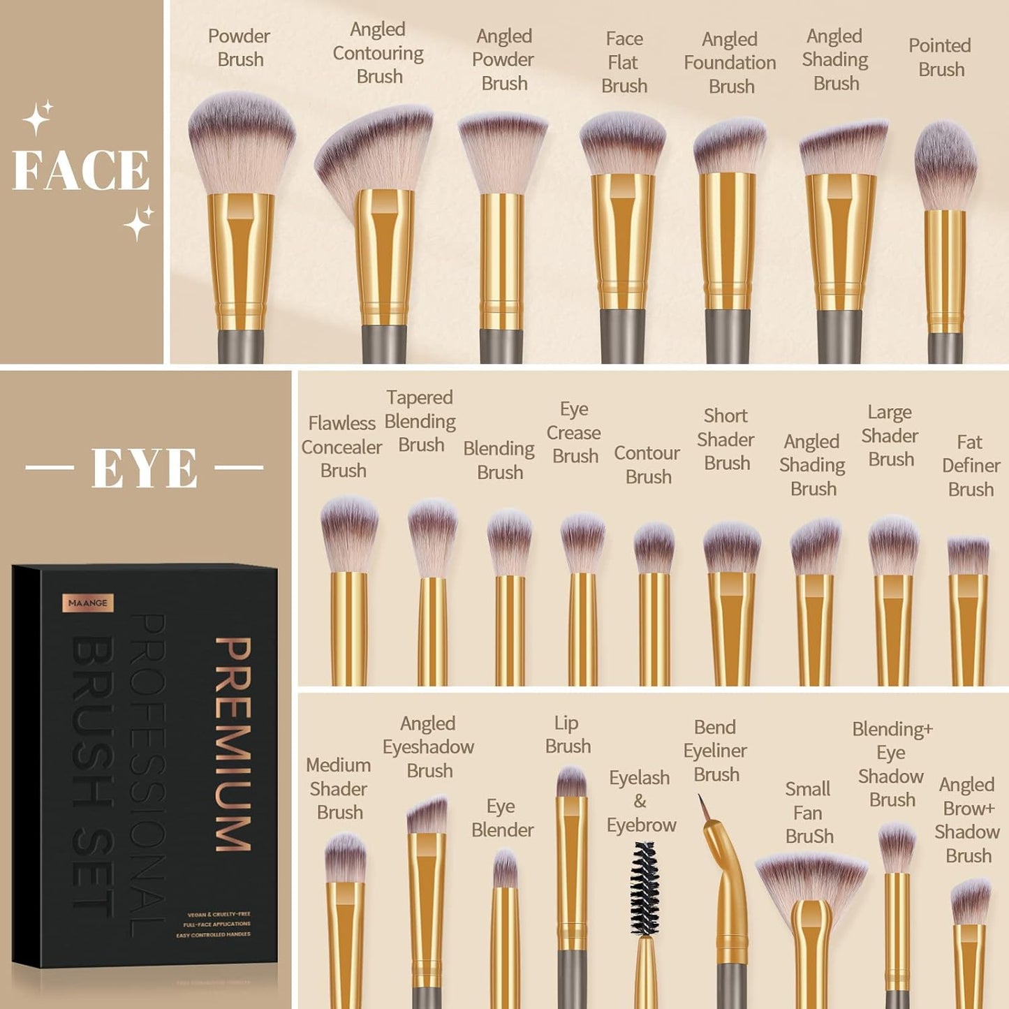Penselset makeup professionell 25 st sminkborsar