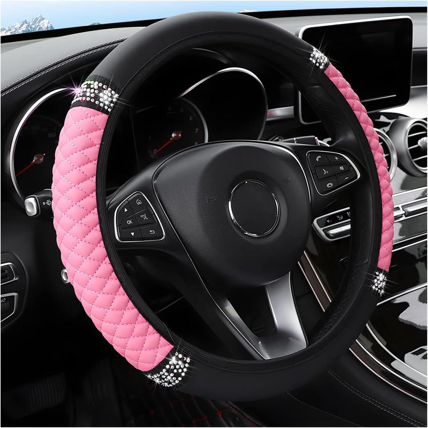 Steering Wheel Cover Leather, Glitter välj färg