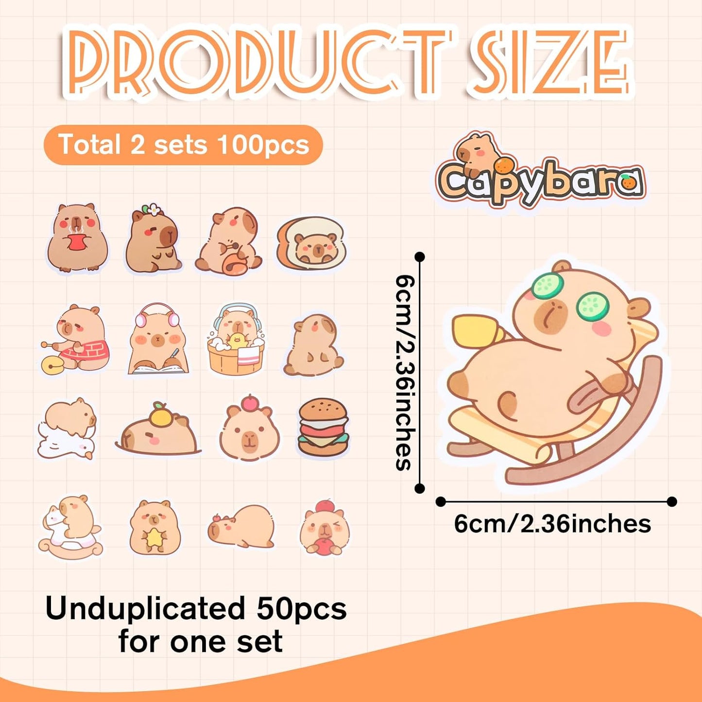 100 Pcs Capybara Stickers