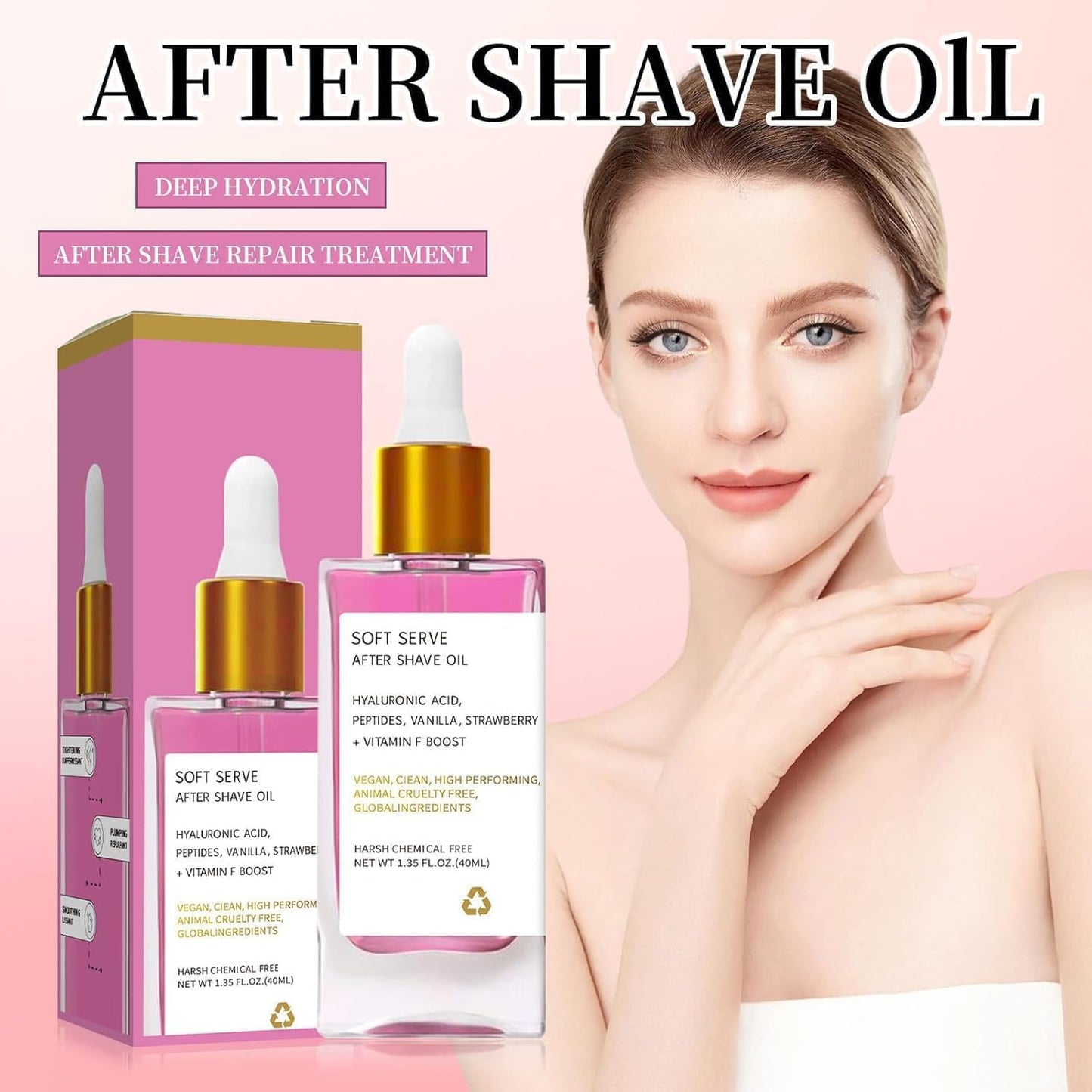 Strawberry Vanilj After Shave Oil för kvinnor för slät hud, Mjuk Serve After Shave Oil, Förhindra inåtväxta hårstrån och torrhet, Lugnande Razor Burn & Long (90ml)