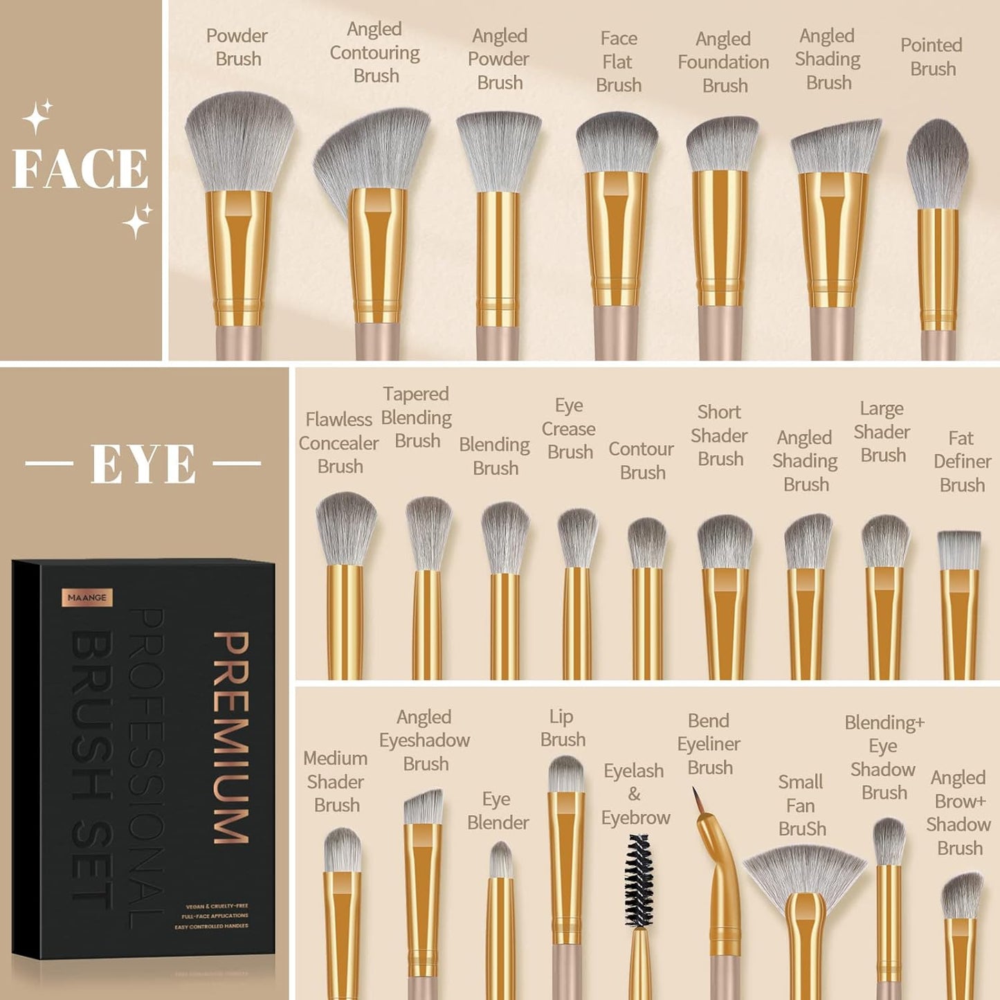 Penselset makeup professionell 25 st sminkborsar