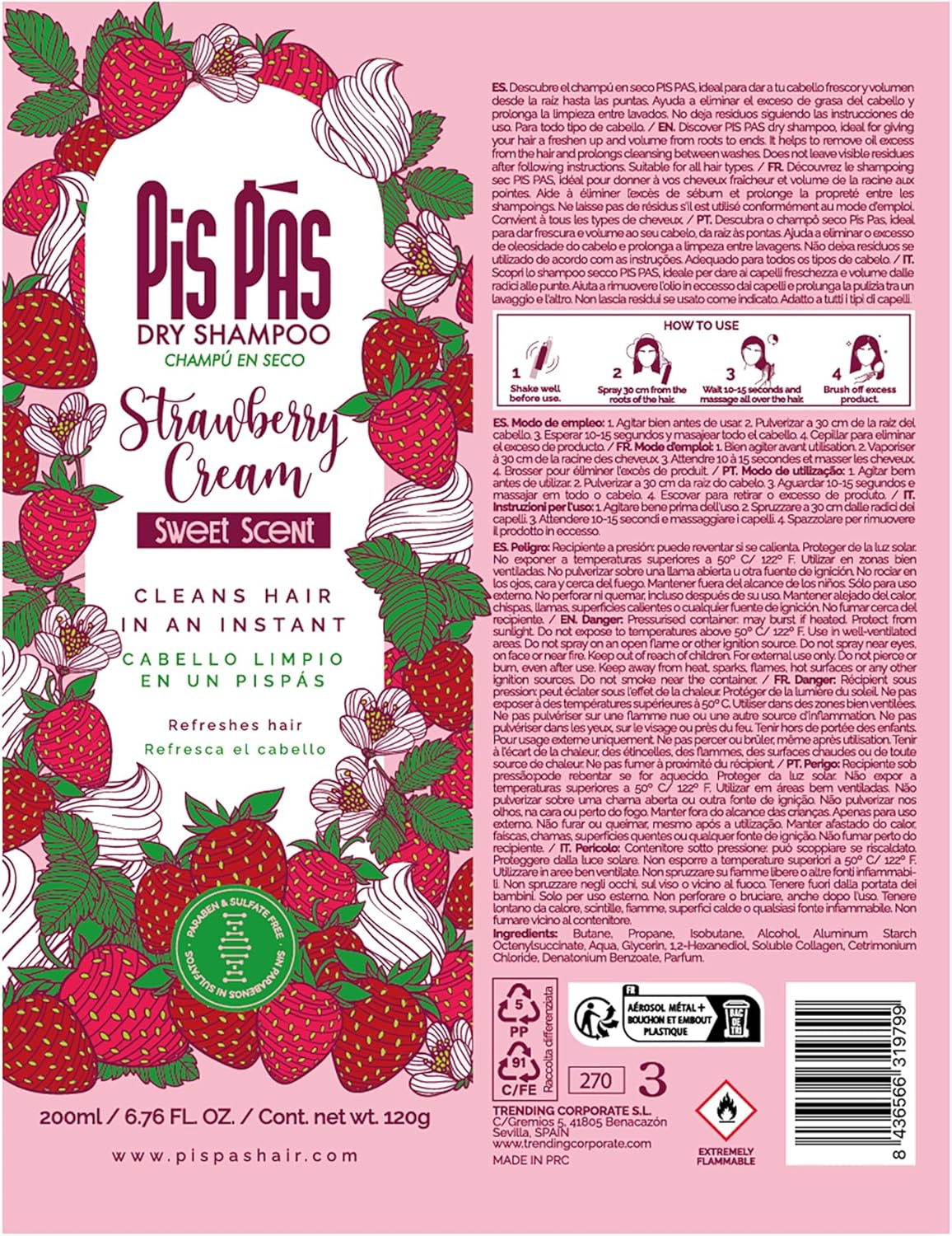Dry Strawberry Cream-schampo med doft av jordgubbskräm, fräschar upp och eliminerar talg – perfekt för alla hårtyper