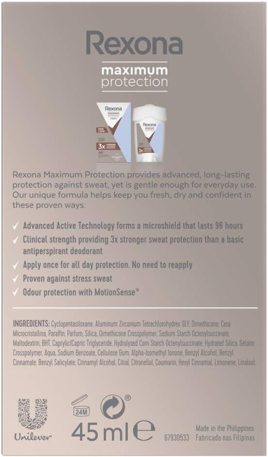 Rexona Maximum Protection Antiperspirant Deo Stick för effektivt skydd mot kraftig svettning Confidence skyddar mot svett och dålig lukt i 96h 45 ml