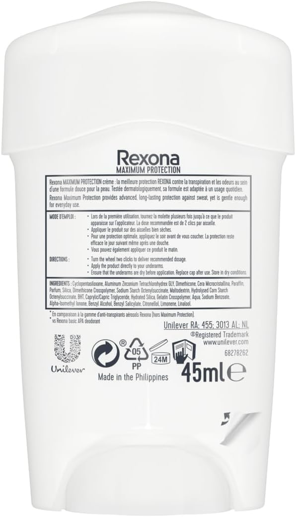 Rexona Maximum Protection Antiperspirant Deo Stick för effektivt skydd mot kraftig svettning Confidence skyddar mot svett och dålig lukt i 96h 45 ml