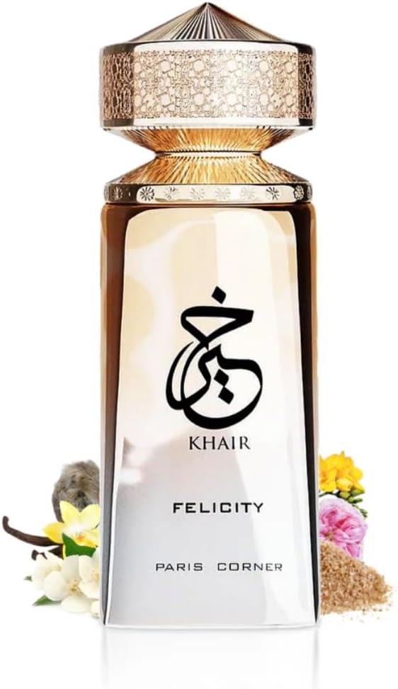 Khair Confection 100 ml parfym, arabisk parfym för kvinnor, Eau De Parfum inkluderar 5 ml atomizer, söt och blommig doft med noter av päron, vispad grädde, jasmin och marshmallow (Felicity)