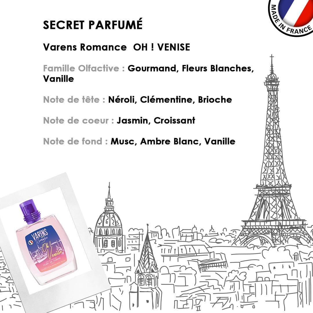 ULRIC DE VARENS - Eau De Parfum Varens Romance Oh! Venedig - Gourmand, vita blommor, vanilj - damparfym - spray - tillverkad i Frankrike - 50 ml