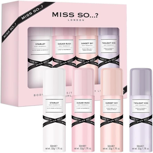 Mini Galore parfym för kvinnor, Fragrance Mist kroppsspray presentset 4 x 50 ml