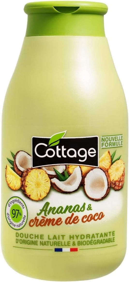 COTTAGE - Fuktgivande mjölkdusch - ananas och kokosnötskräm - 97% ingredienser av naturligt ursprung - tillverkad i Frankrike - 250 ml