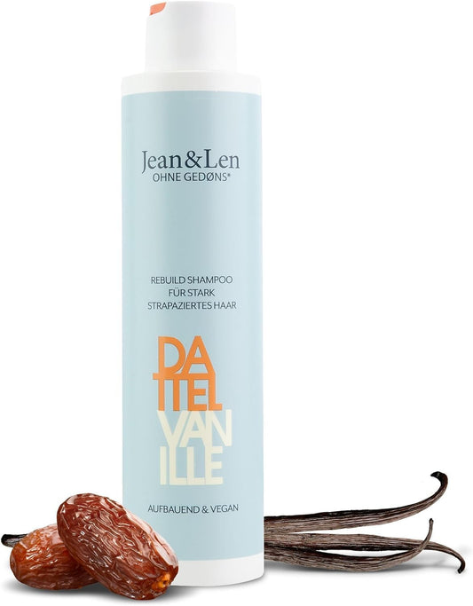 Shampoo Date & Vanilla, för kraftigt skadat hår, gör att håret ser starkare och glansigare ut, med vaniljdoft, schampo utan silikoner & parabener, vegan, 300 ml