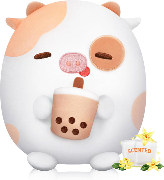 Cute Milk Tea Cow Plush with Vanilla Scented Micro Beads, Squishy