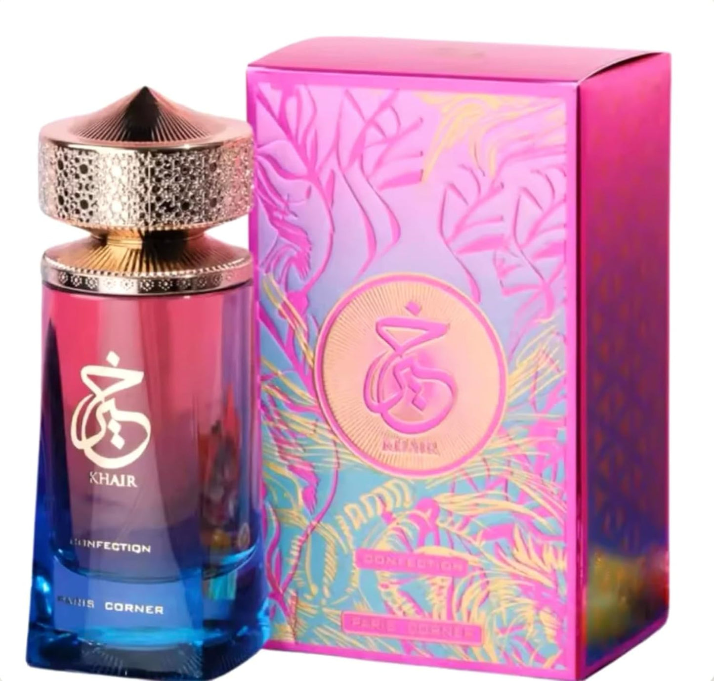 Khair Confection 100 ml parfym, arabisk parfym för kvinnor, Eau De Parfum inkluderar 5 ml atomizer, söt och blommig doft med noter av päron, vispad grädde, jasmin och marshmallow (Felicity)