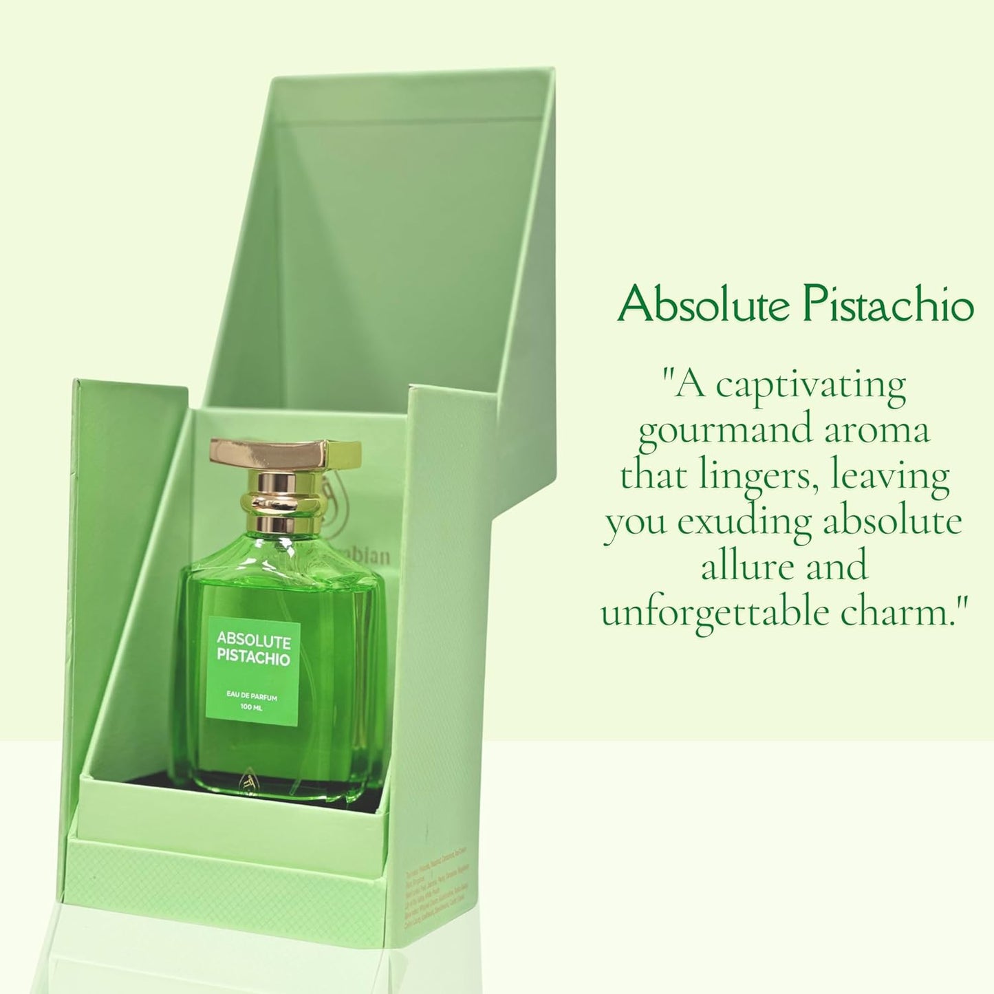 Absolute Pistachio Eau de Parfum 100 ml – parfym för kvinnor och män – Gourmand parfym Yum Pistachio Gelato, jasmin, bergamott, krämig hasselnöt