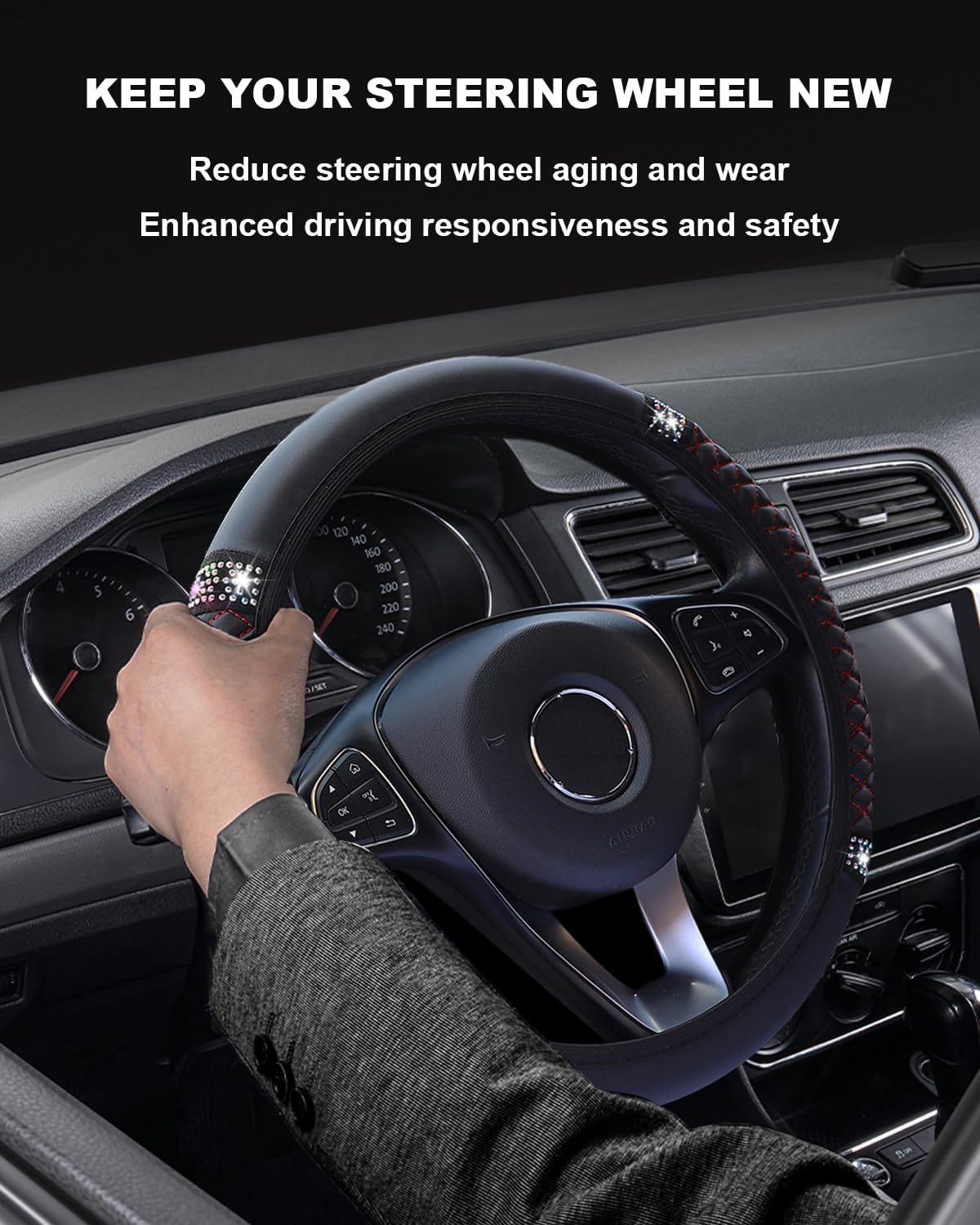 Steering Wheel Cover Leather, Glitter välj färg