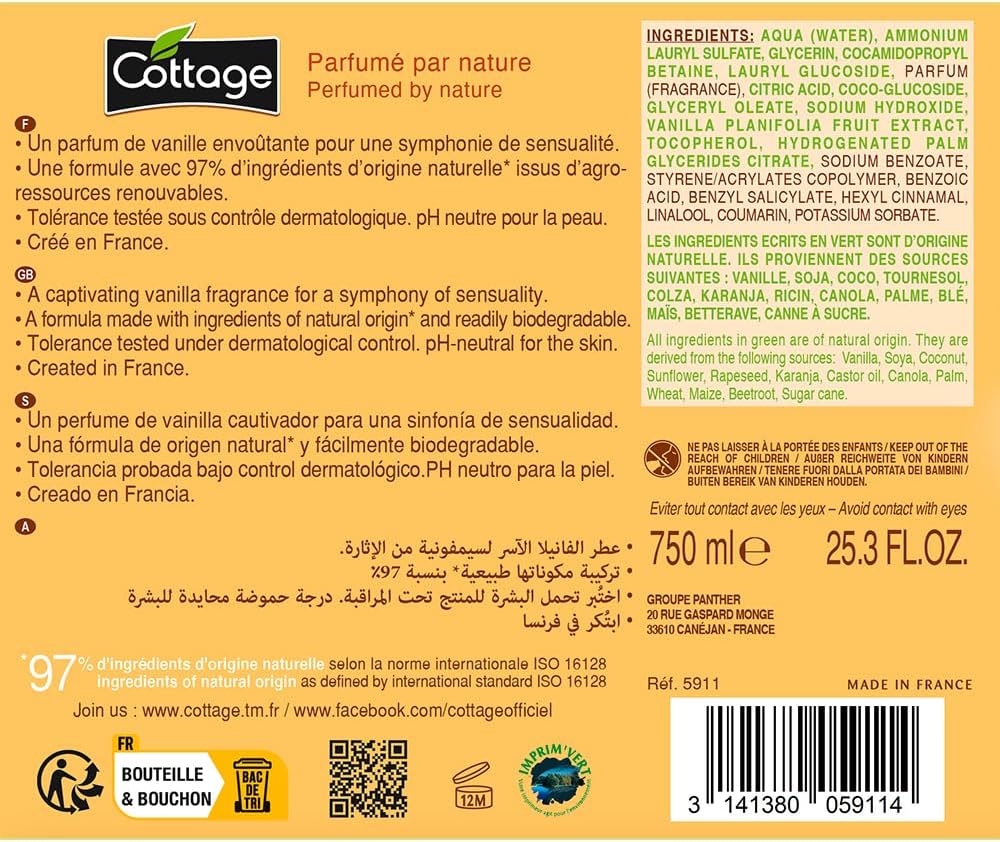 dusch/bad läcker vanilj fuktgivande mjölk 97% naturliga ingredienser, 1 enhet – 750 ml