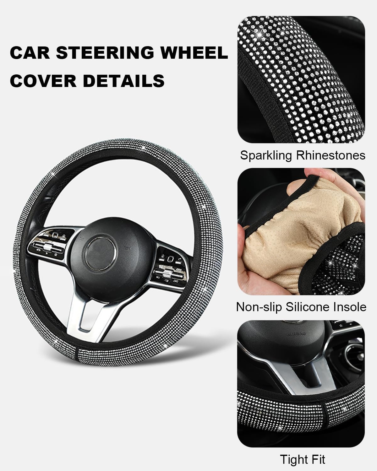 Steering Wheel Cover Leather, Glitter välj färg