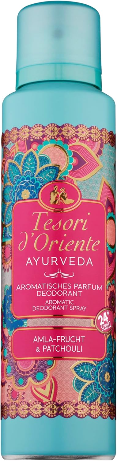 Tesori d'Oriente Parfum Deodorant "Ayurveda", 150 ml, aromatisk deodorantspray med amlafrukt och patchouli, doft att drömma, 24 timmars skydd, wellnessritual för kropp och sinnen