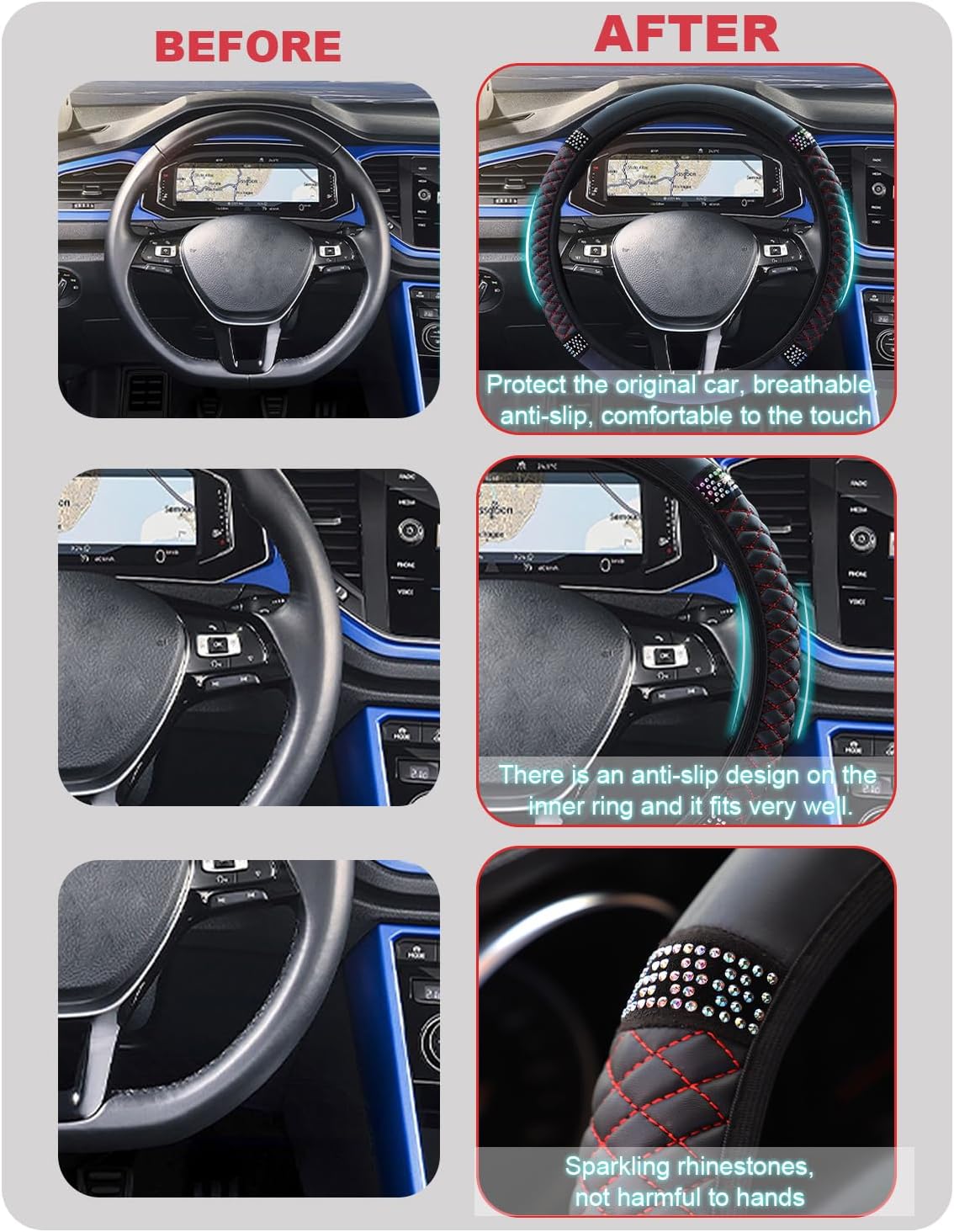 Steering Wheel Cover Leather, Glitter välj färg