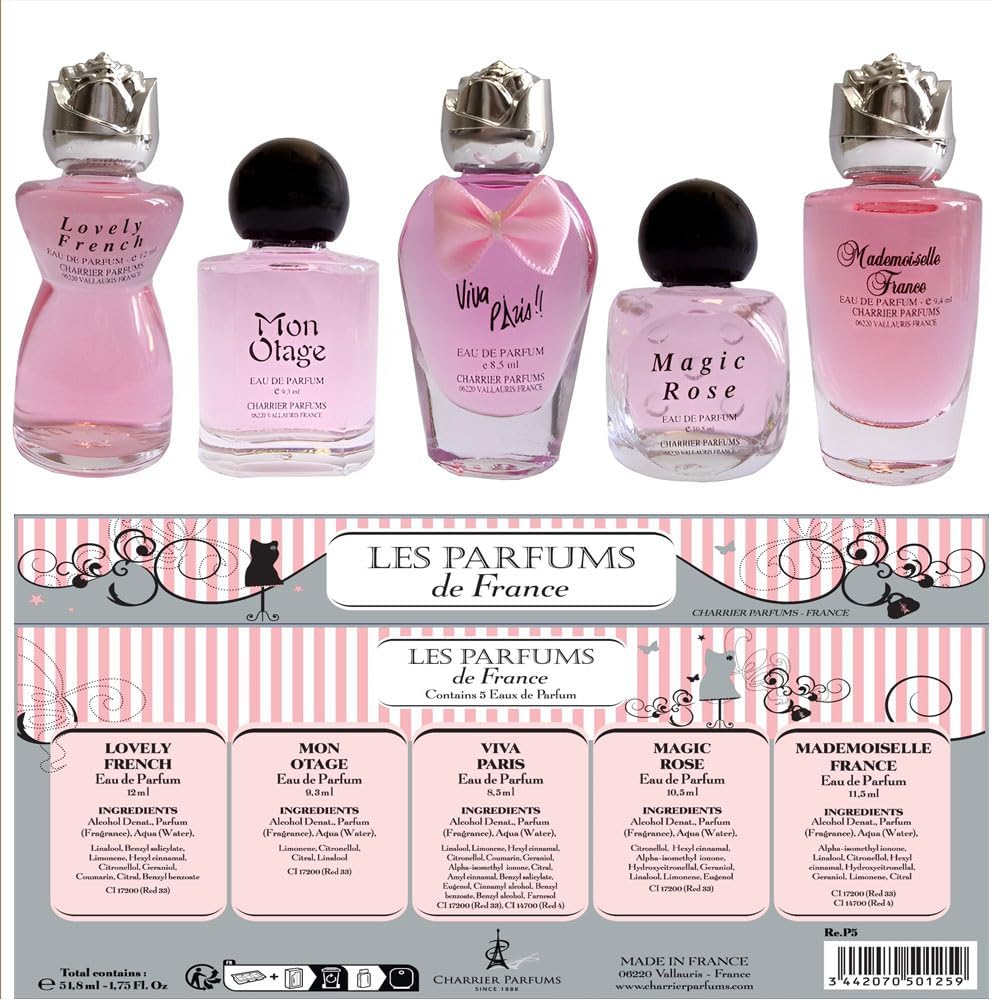 Charrier Parfums Les Parfums de France, Fashion-kollektion, set med 5 Eau de Parfums Miniatures, 49,7 ml