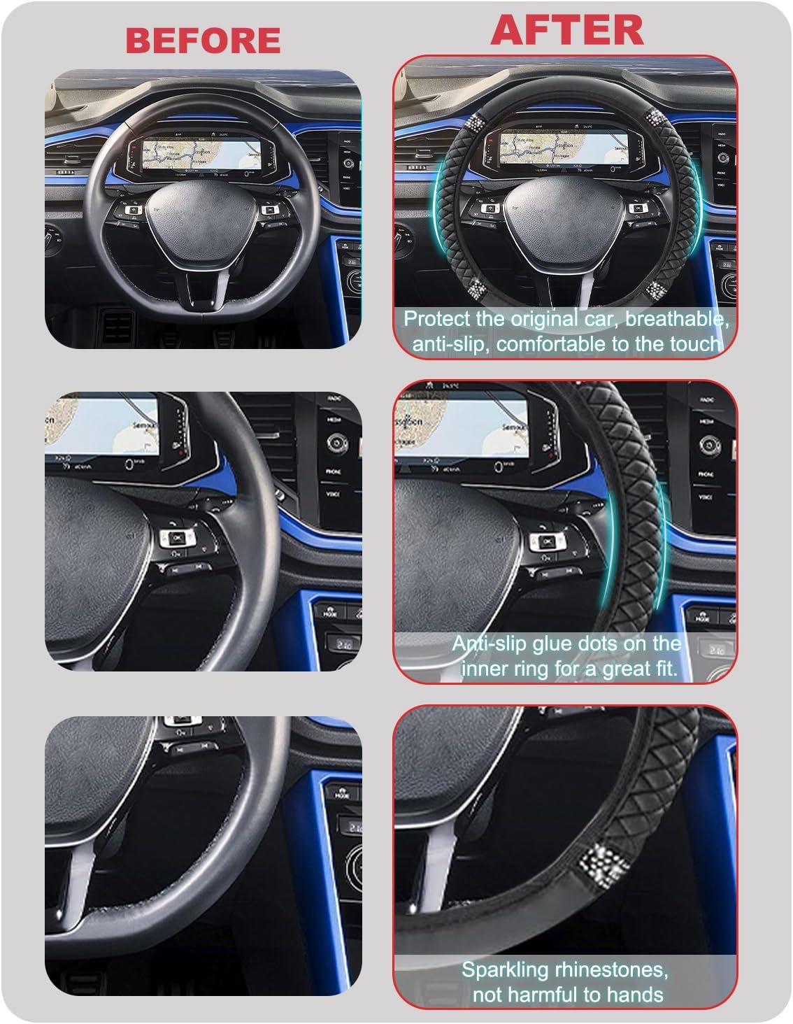 Steering Wheel Cover Leather, Glitter välj färg