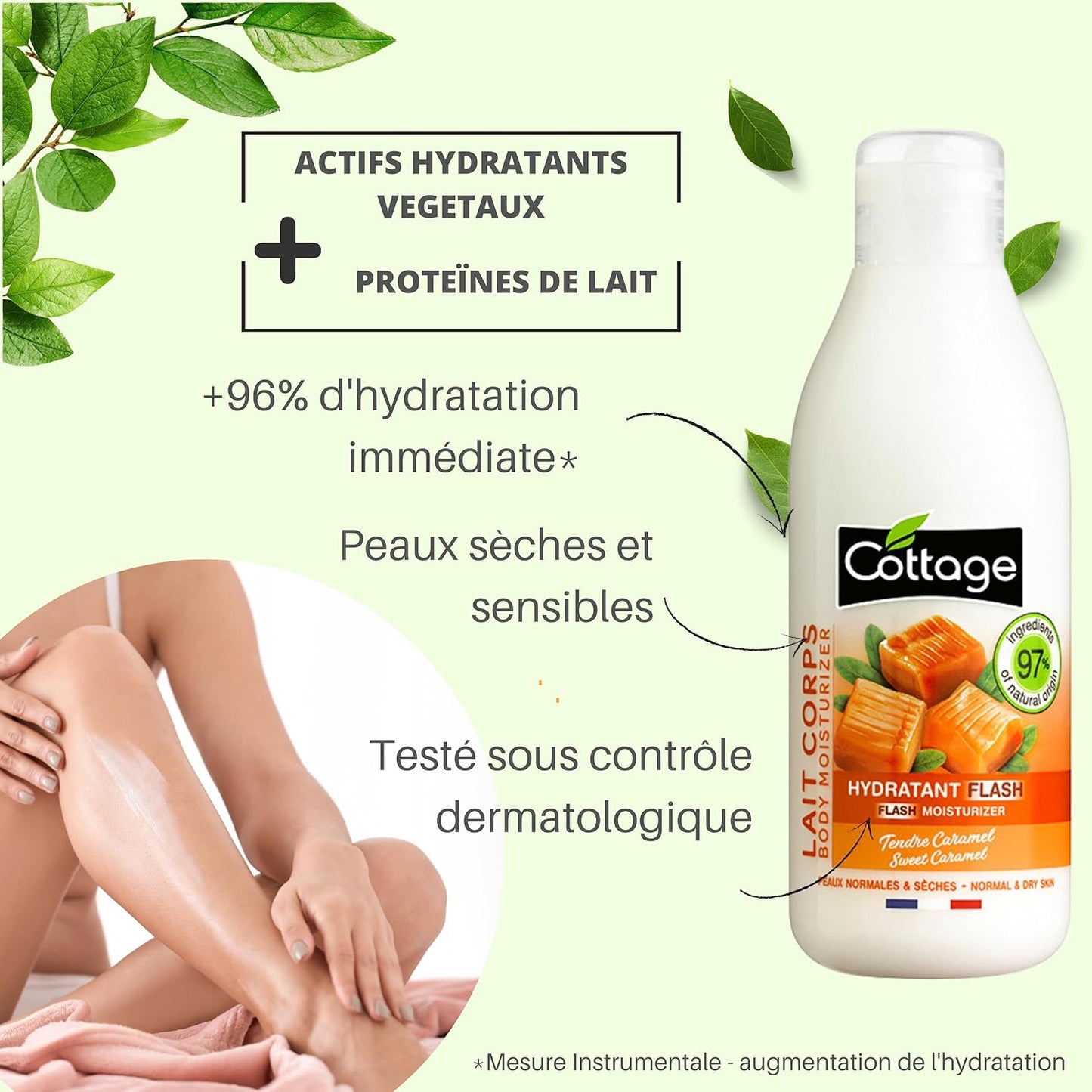 Cottage Återfuktande kroppsmjölk  normal och torr hud- Tendre karamell - 97% ingredienser av naturligt ursprung- 200 ml