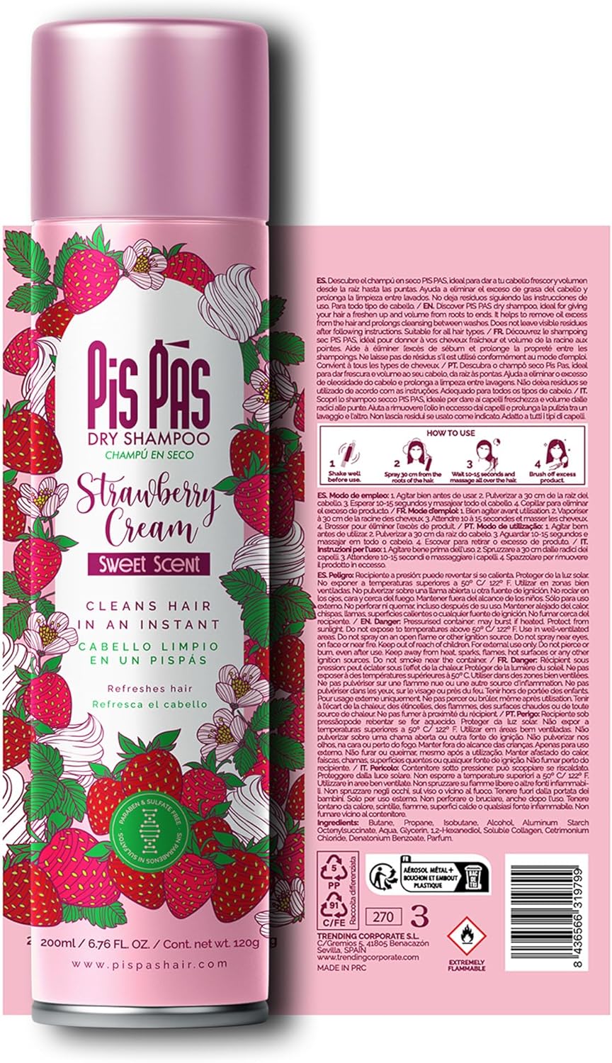 Dry Strawberry Cream-schampo med doft av jordgubbskräm, fräschar upp och eliminerar talg – perfekt för alla hårtyper